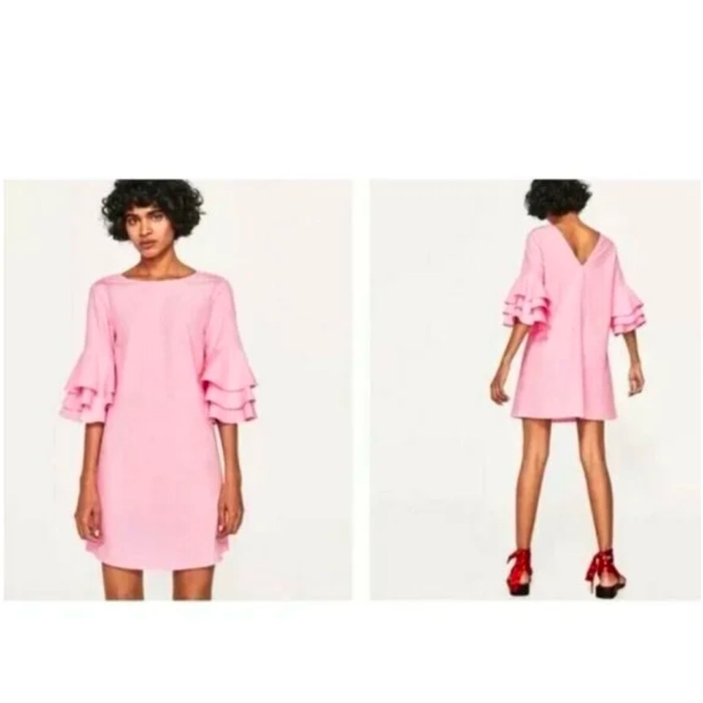 ZARA Ruffle sleeves Mini Pink Dress, size S